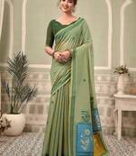 Mint green cotton blend floral printed saree