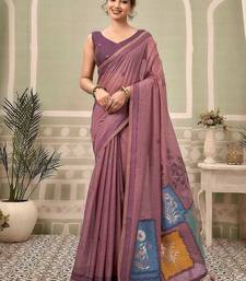 Dusty mauve cotton blend floral printed saree