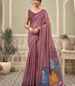 Dusty mauve cotton blend floral printed saree