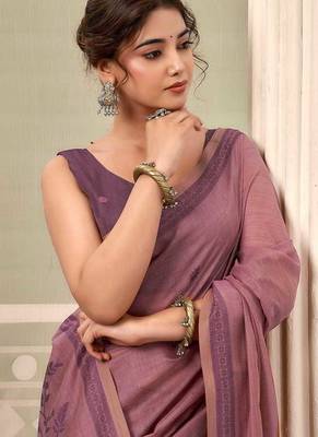 Dusty mauve cotton blend floral printed saree 2