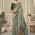 Sage green cotton blend floral printed saree