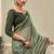 Sage green cotton blend floral printed saree