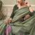 Sage green cotton blend floral printed saree