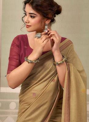 Beige cotton blend floral printed saree 2
