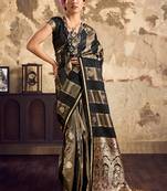 Black banarasi satin silk blend saree with zari woven border and pallu