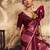 Wine banarasi satin silk blend saree with zari woven border and pallu