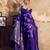 Royal blue banarasi satin silk blend saree with zari woven border and pallu