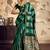 Dark green banarasi satin silk blend saree with zari woven border and pallu