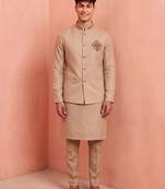 Men linen kurta trouser and jacket set