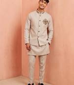 Men linen kurta trouser and jacket set