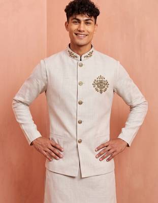 Men premium linen kurta trouser and jacket set 3