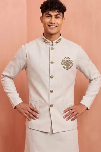 Men premium linen kurta trouser and jacket set