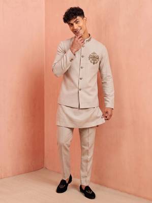 Men linen kurta trouser and jacket set 3