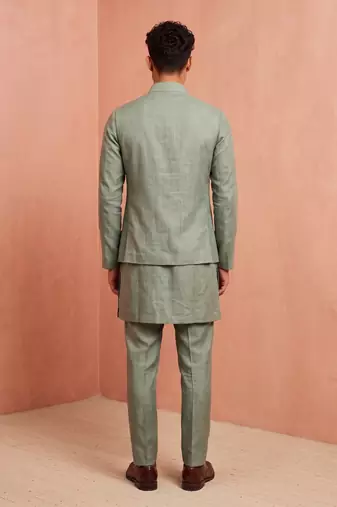Men linen kurta trouser and jacket set