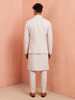 Men premium linen kurta trouser and jacket set 4