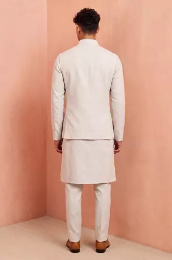 Men premium linen kurta trouser and jacket set