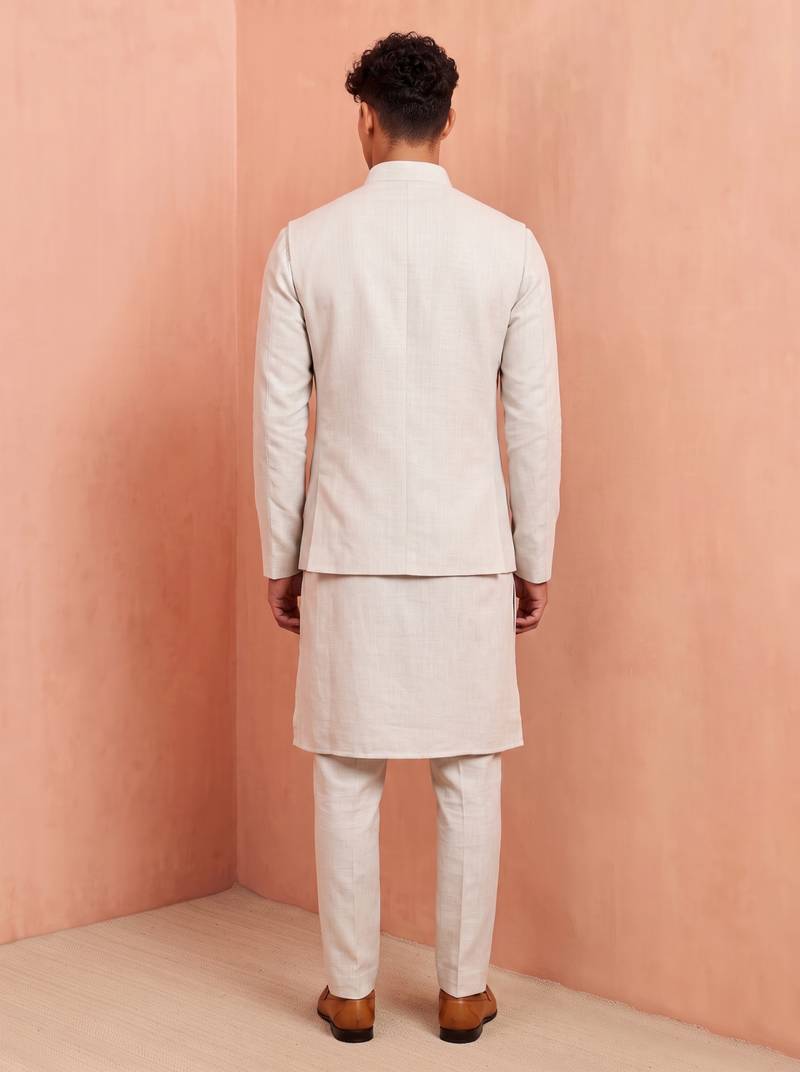 Men premium linen kurta trouser and jacket set