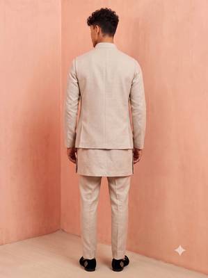 Men linen kurta trouser and jacket set 4