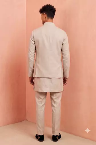Men linen kurta trouser and jacket set