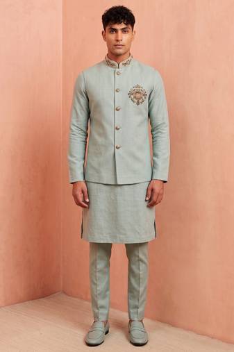 Men linen kurta trouser and jacket set