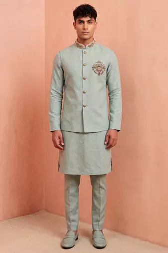 Men linen kurta trouser and jacket set