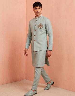 Men linen kurta trouser and jacket set 3