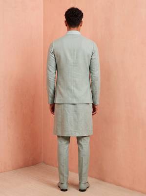 Men linen kurta trouser and jacket set 4