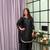 black color mirror and moti embellished lace border silk blend kurti pant set