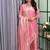 peach color mirror and moti embellished lace border silk blend kurti pant set