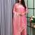 peach color mirror and moti embellished lace border silk blend kurti pant set