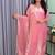 peach color mirror and moti embellished lace border silk blend kurti pant set