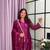plum color mirror and moti embellished lace border silk blend kurti pant set