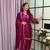 plum color mirror and moti embellished lace border silk blend kurti pant set