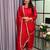 red color mirror and moti embellished lace border silk blend kurti pant set