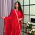 red color mirror and moti embellished lace border silk blend kurti pant set
