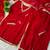 red color mirror and moti embellished lace border silk blend kurti pant set