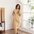 Women's Solid Beige Kurta and Pants Set with Mandarin Collar