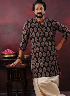 Mens festive black ajrak kurta 1