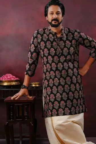 Mens festive black ajrak kurta