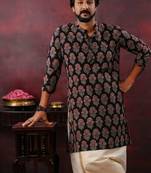 Mens festive black ajrak kurta