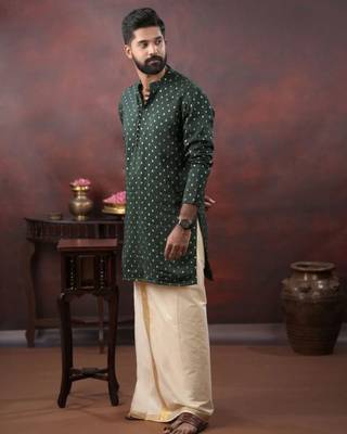 Men's festive dark green kurta 1