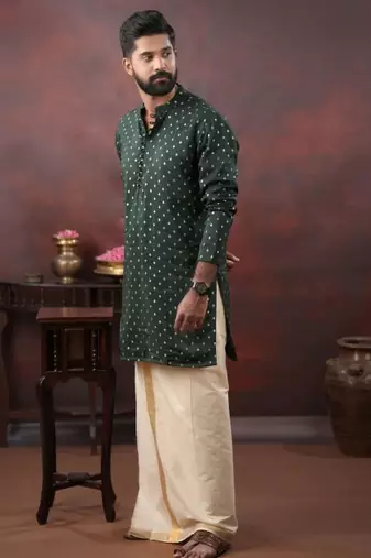Men's festive dark green kurta