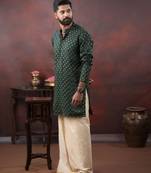 Men's festive dark green kurta