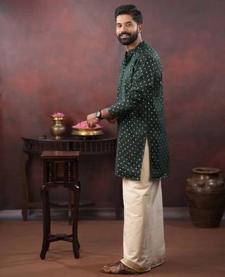 Men's festive dark green kurta 3