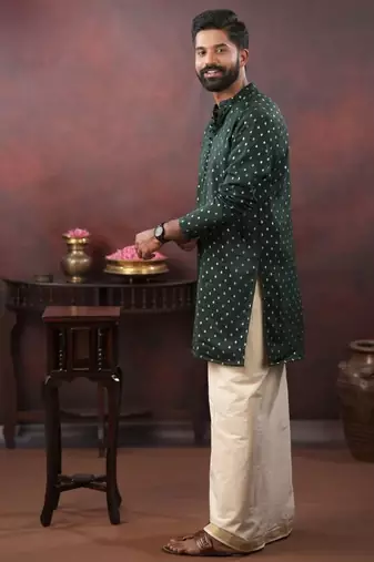 Men's festive dark green kurta