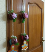 handmade mdf diya hanging with artificial peony flowers and bead latkan pack of 2