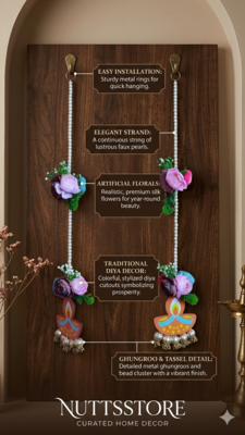 handmade mdf diya hanging with artificial peony flowers and bead latkan pack of 2 2