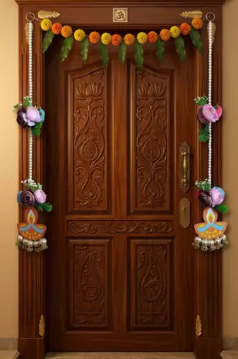 handmade mdf diya hanging with artificial peony flowers and bead latkan pack of 2