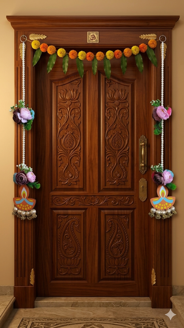handmade mdf diya hanging with artificial peony flowers and bead latkan pack of 2