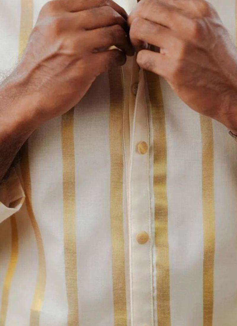 Men's festive striped offwhite shirt